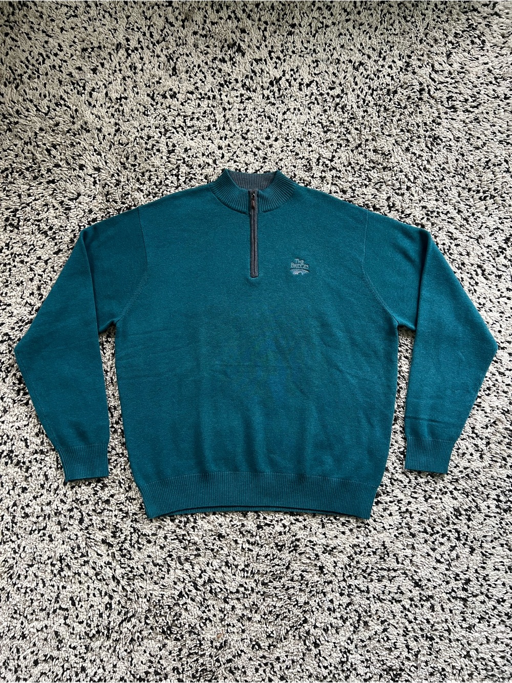 Peter Millar 1/4 Zip Sweater Teal Blue The Bridges Logo Wool Cotton Blend XL
